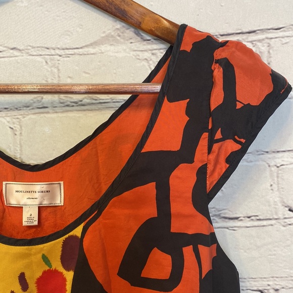 Anthropologie Moulinette Soeurs Orange Yellow 100% Silk Dress Size 2 - Picture 4 of 13